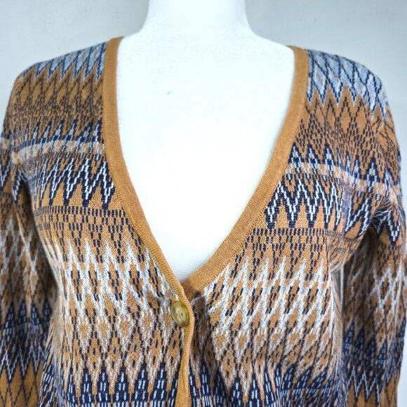 Pendleton NWOT Tan Brown Navy One Button Linen Blend 3/4 Sleeve Cardigan Sweater - Picture 4 of 6